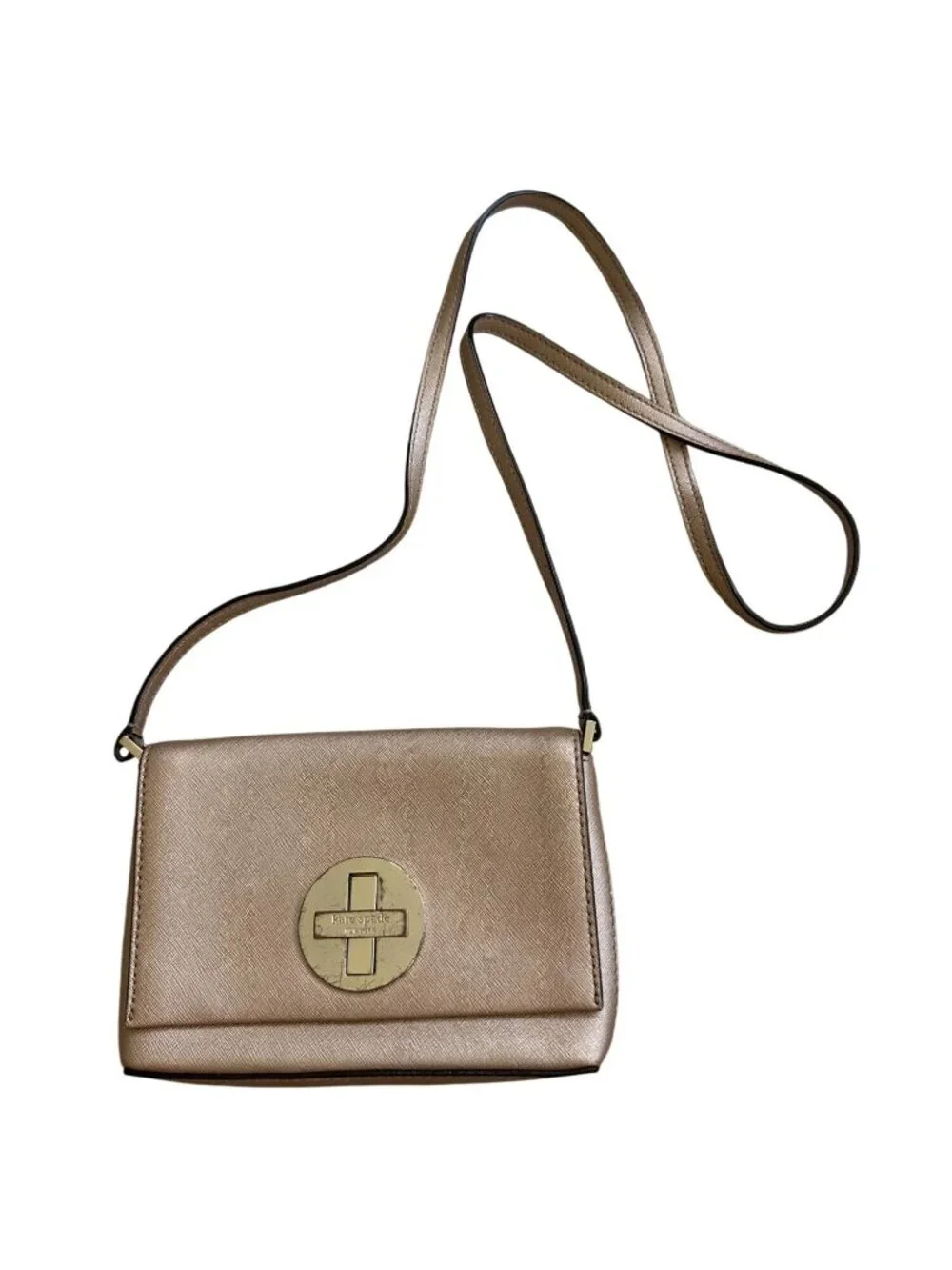 KATE SPADE Rose Gold Saffiano Leather Crossbody Bag